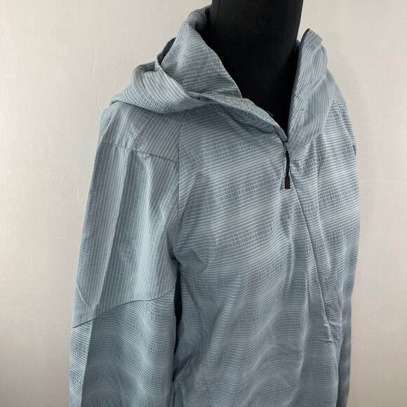 NAU Men's Gray Striped Lightweight Hooded Jacket 1/2 Half Zip Windbreaker Rain M - Picture 3 of 8